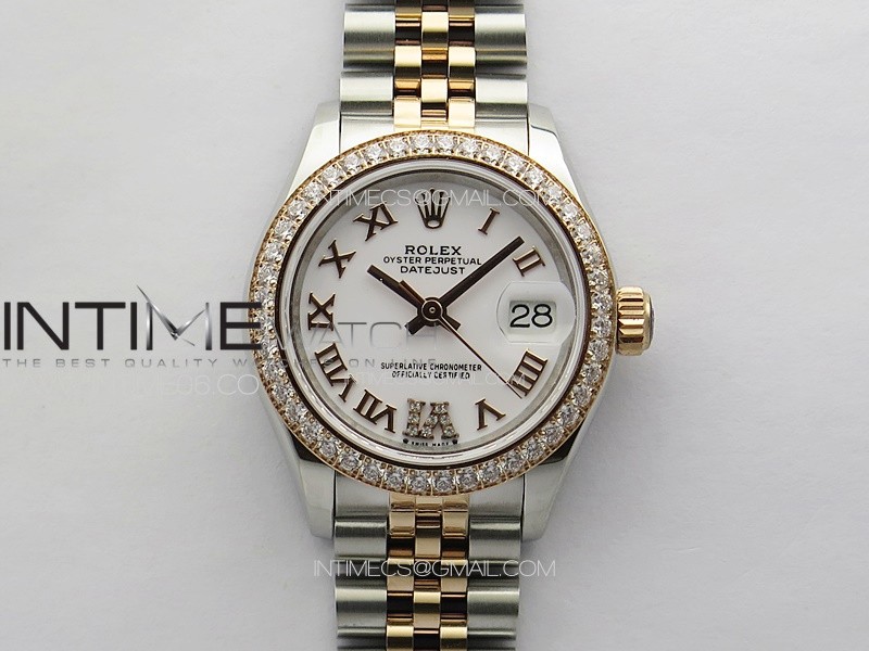 Datejust 28mm 279179 SS/RG APSF Best Edition White Dial Roman Markers on SS/RG Jubilee Bracelet NH05