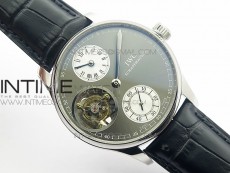 Portuguese Flying Tourbillon SS Gray Dial 2 Sub Dials on Black Leather Strap