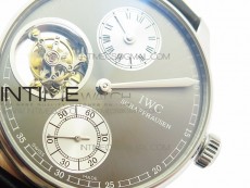 Portuguese Flying Tourbillon SS Gray Dial 2 Sub Dials on Black Leather Strap
