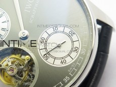 Portuguese Flying Tourbillon SS Gray Dial 2 Sub Dials on Black Leather Strap