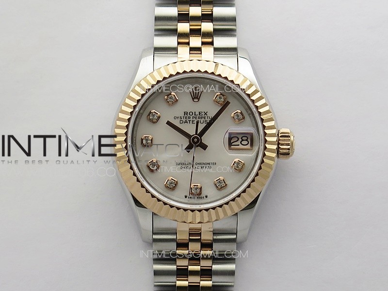 Datejust 28mm 279179 SS/RG APSF Best Edition White MOP Dial Crystals Markers on SS/RG Jubilee Bracelet NH05