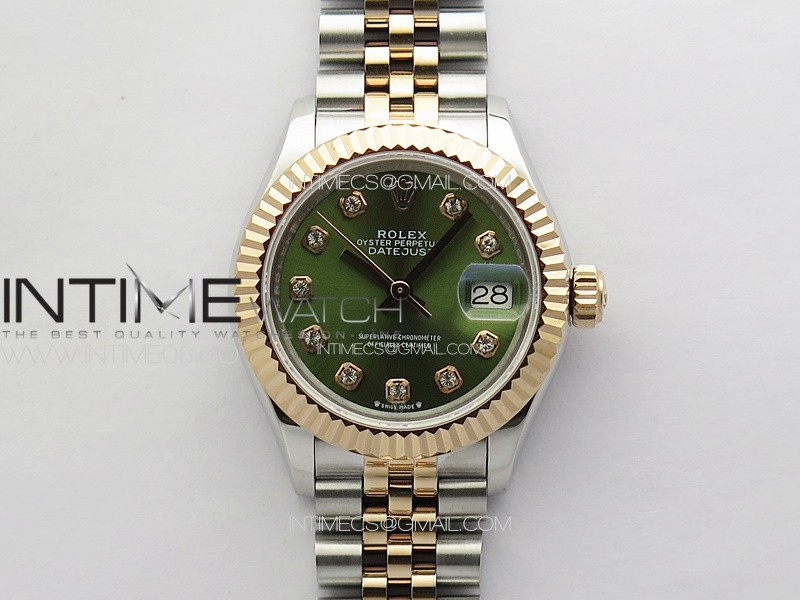 Datejust 28mm 279179 SS/RG APSF Best Edition Green Dial Crystals Markers on SS/RG Jubilee Bracelet NH05