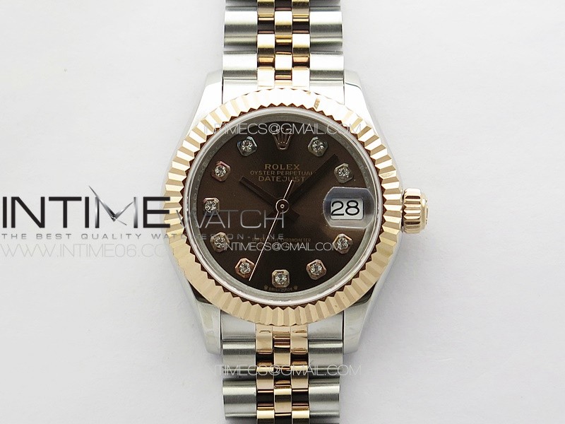 Datejust 28mm 279179 SS/RG APSF Best Edition Brown Dial Crystals Markers on SS/RG Jubilee Bracelet NH05