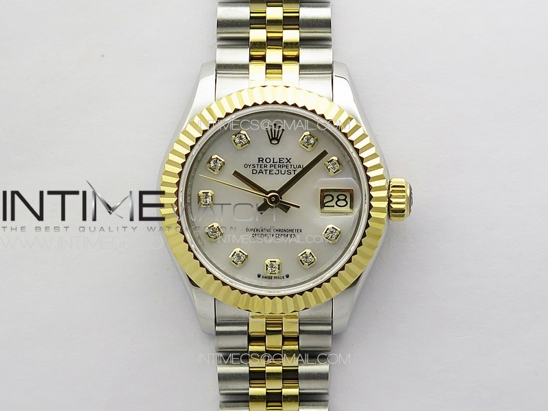 Datejust 28mm 279179 SS/YG APSF Best Edition White MOP Dial Crystals Markers on SS/YG Jubilee Bracelet NH05