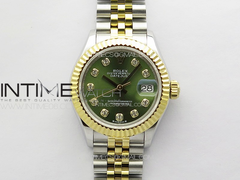 Datejust 28mm 279179 SS/YG APSF Best Edition Green Dial Crystals Markers on SS/YG Jubilee Bracelet NH05