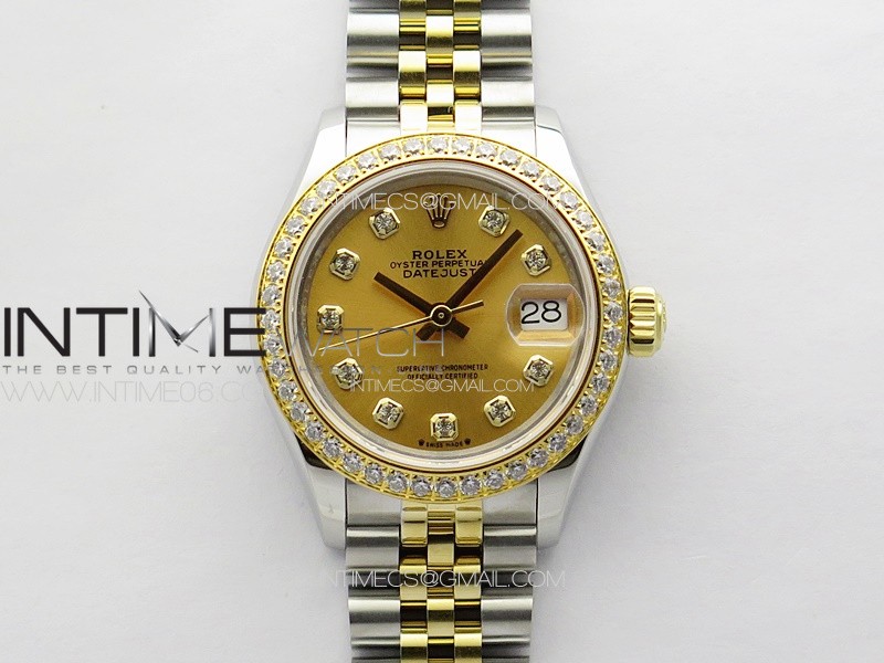Datejust 28mm 279179 SS/YG APSF Best Edition Gold Dial Crystals Markers on SS/YG Jubilee Bracelet NH05