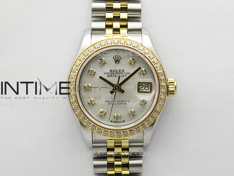 Datejust 28mm 279179 SS/YG APSF Best Edition White MOP Dial Crystals Markers on SS/YG Jubilee Bracelet NH05