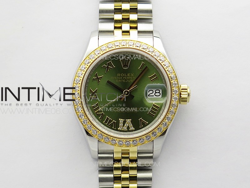 Datejust 28mm 279179 SS/YG APSF Best Edition Green Dial Roman Markers on SS/YG Jubilee Bracelet NH05
