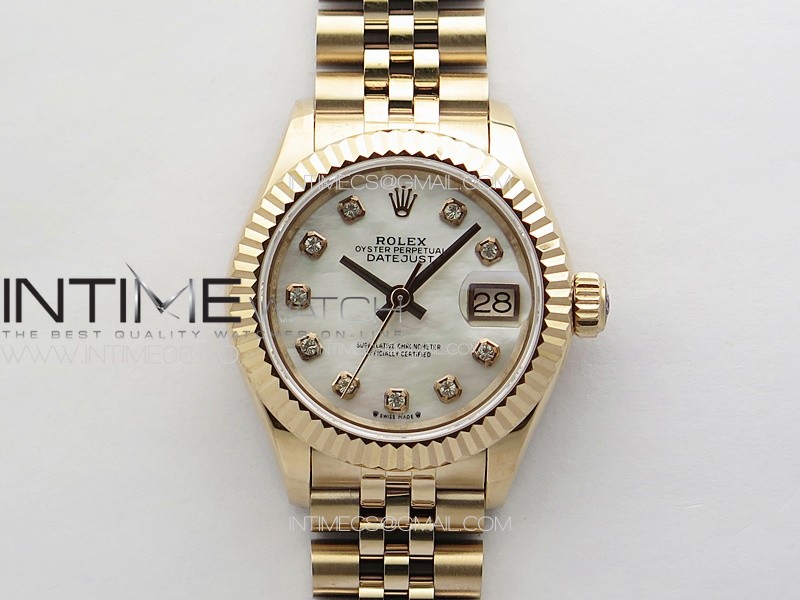 Datejust 28mm 279179 RG APSF Best Edition White MOP Dial Crystals Markers on SS Jubilee Bracelet NH05