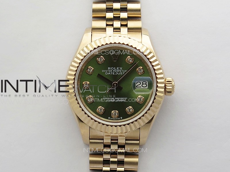 Datejust 28mm 279179 RG APSF Best Edition Green Dial Crystals Markers on SS Jubilee Bracelet NH05