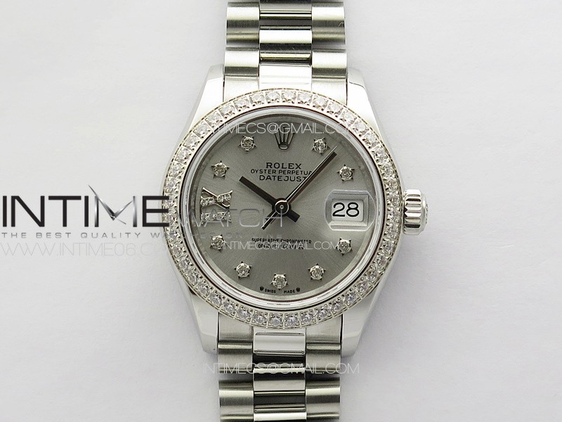 Datejust 28mm 279179 SS/Crystals APSF Best Edition Silver Dial Stars Crystals Markers on SS President Bracelet NH05
