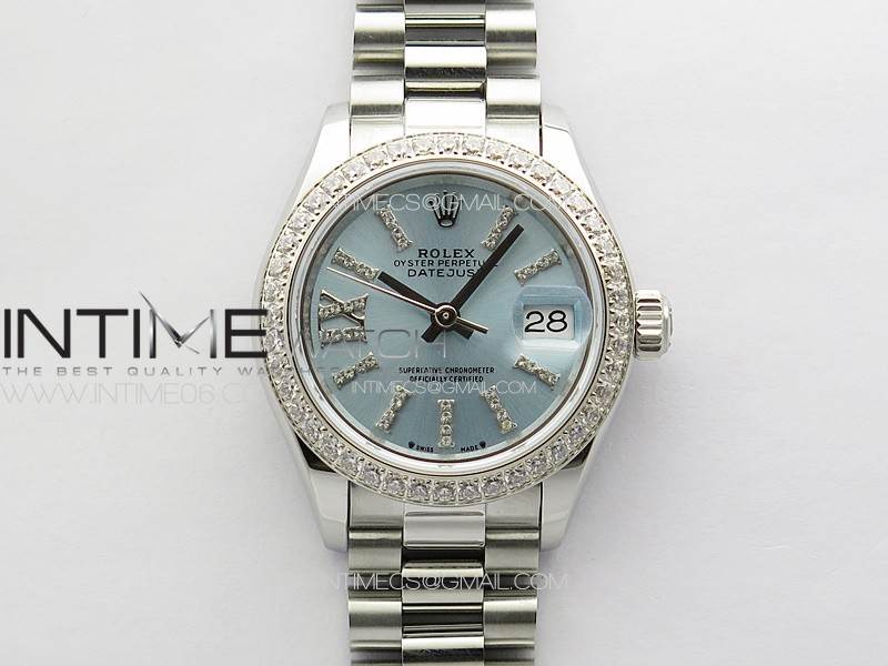 Datejust 28mm 279179 SS/Crystals APSF Best Edition Ice Blue Dial Sticks Crystals Markers on SS President Bracelet NH05