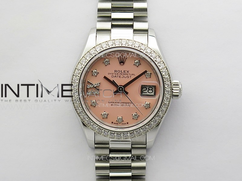 Datejust 28mm 279179 SS/Crystals APSF Best Edition Pink Dial Stars Crystals Markers on SS President Bracelet NH05