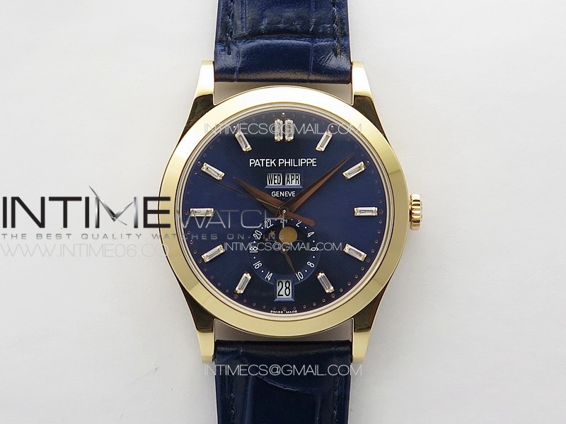 Annual Calendar Moonphase 5396 RG PPF 1:1 Best Edition Blue Dial T Crystal Markers on Blue Leather Strap A324