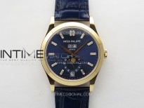 Annual Calendar Moonphase 5396 RG ZF 1:1 Best Edition Blue Dial T Crystal Markers on Blue Leather Strap A324