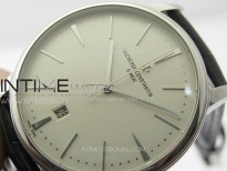 Patrimony Date SS PPF 1:1 Best Edition White Dial on Black Leather Strap MIYOTA 9015 to A85180