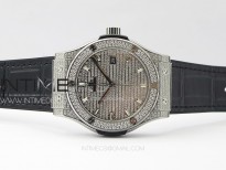 Classic Fusion 42mm SS Paved Diamonds Case And Bezel B50F Paved Diamonds Dial On Black Gummy Strap A2892