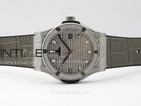 Classic Fusion 42mm SS Paved Diamonds Case And Bezel B50F Paved Diamonds Dial On Gray Gummy Strap A2892