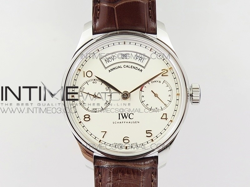 Portuguese Real PR Real Annual Calendar IW503501 AZF 1:1 Best Edition White Dial on Brown Leather Strap A52850 Portuguese Real PR Real Annual Calendar IW503501 AZF 1:1 Best Edition White Dial on Brown Leather Strap A52850