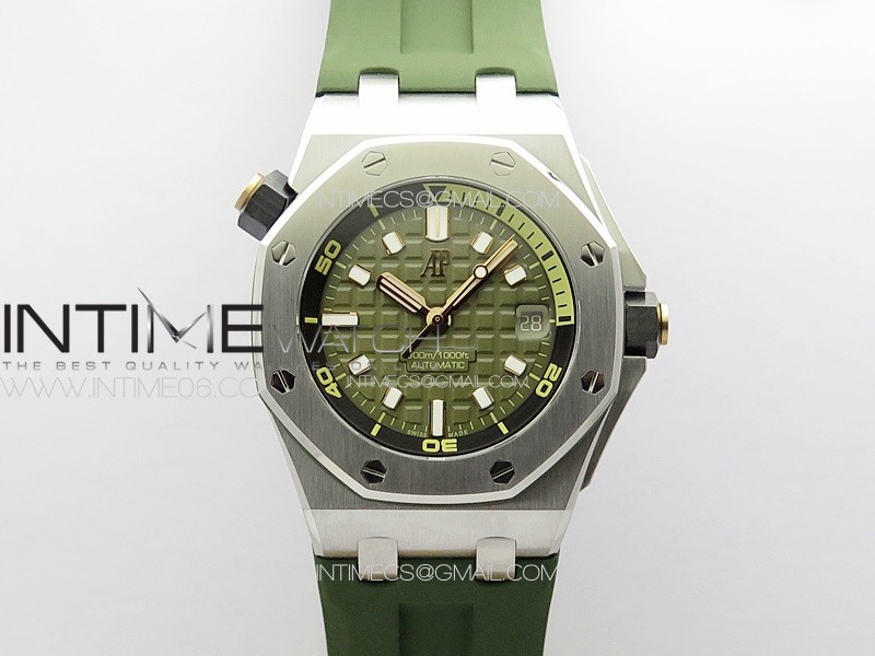 Royal Oak Offshore Diver 15720 ZF 1:1 Best Edition Green Dial on Green Rubber Strap A4308 (Free Key Ring)