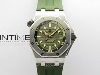 Royal Oak Offshore Diver 15720 ZF 1:1 Best Edition Green Dial on Green Rubber Strap A4308