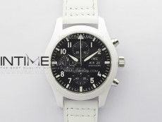Pilot Chrono IW389105 Real White Ceramic TPSF 1:1 Best Edition Black Dial on White Leather Strap A7750