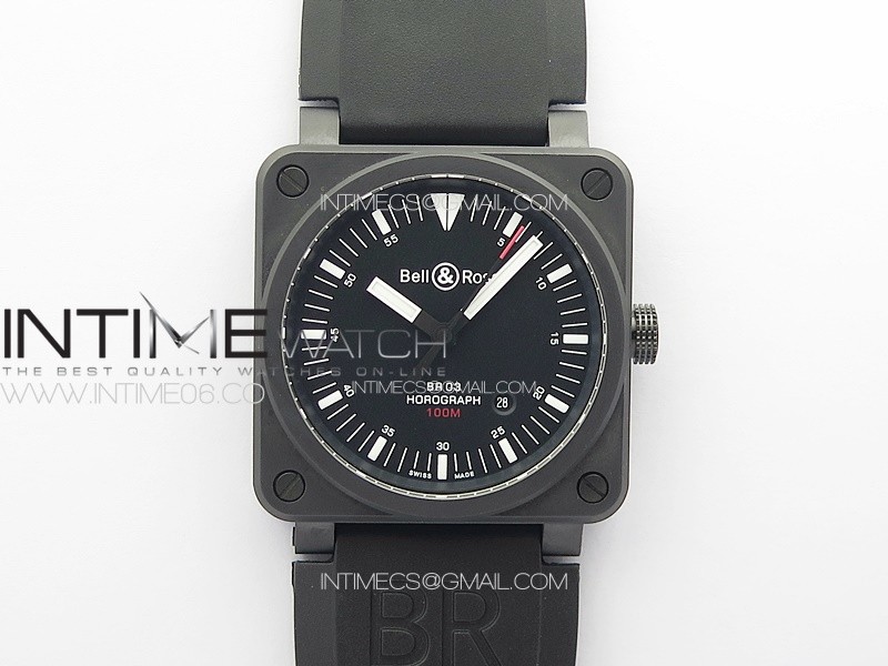 BR 03-92 Horograph Real Ceramic 1:1 Best Edition Black Dial on Black Rubber Strap MIYOTA 9015