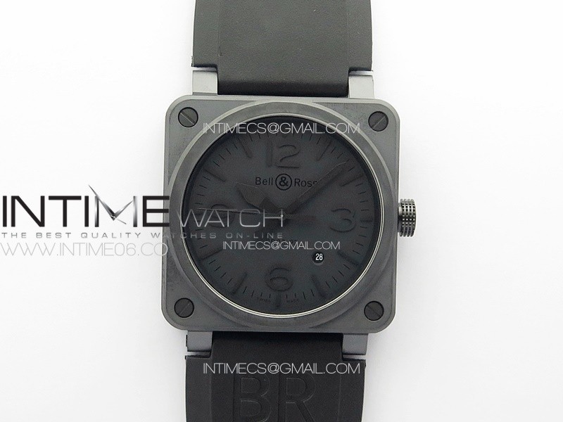 BR 03-92 Real Ceramic 1:1 Best Edition Black Dial Black Markers on Black Rubber Strap MIYOTA 9015