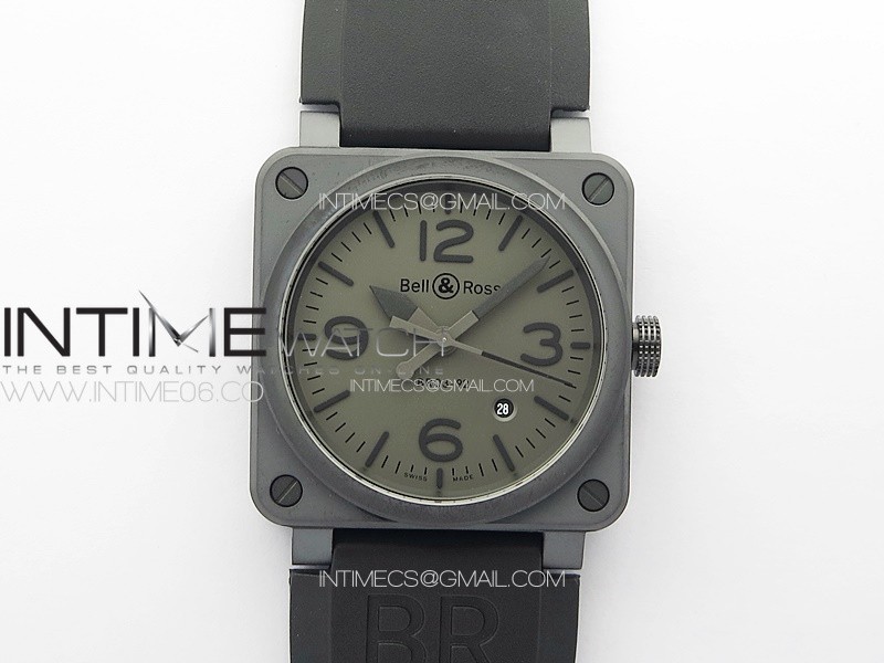 BR 03-92 Real Ceramic 1:1 Best Edition Gray Dial on Black Rubber Strap MIYOTA 9015