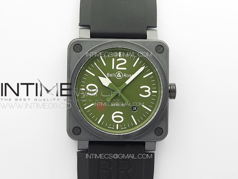 BR 03-92 Real Ceramic 1:1 Best Edition Green Dial on Black Rubber Strap MIYOTA 9015