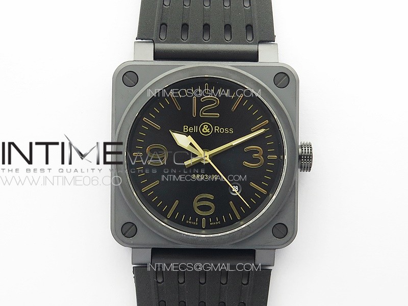 BR 03-92 Real Ceramic 1:1 Best Edition Black Dial RG Markers on Black Rubber Strap MIYOTA 9015