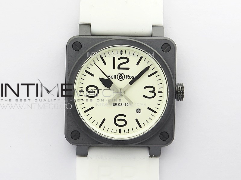 BR 03-92 Real Ceramic 1:1 Best Edition White Dial Black Markers on White Rubber Strap MIYOTA 9015