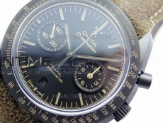 Speedmaster "Dark Side of The Moon" Real Ceramic OMF 1:1 Best Edition Vintage Black on Brown Leather Strap A9300