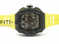 RM011 Carbon Case Chrono KVF 1:1 Best Edition Crystal Skeleton Yellow Dial on Yellow Rubber Strap A7750