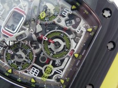 RM011 Carbon Case Chrono KVF 1:1 Best Edition Crystal Skeleton Yellow Dial on Yellow Rubber Strap A7750