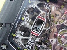 RM011 Carbon Case Chrono KVF 1:1 Best Edition Crystal Skeleton Yellow Dial on Yellow Rubber Strap A7750