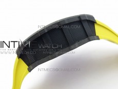 RM011 Carbon Case Chrono KVF 1:1 Best Edition Crystal Skeleton Yellow Dial on Yellow Rubber Strap A7750