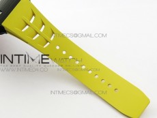 RM011 Carbon Case Chrono KVF 1:1 Best Edition Crystal Skeleton Yellow Dial on Yellow Rubber Strap A7750