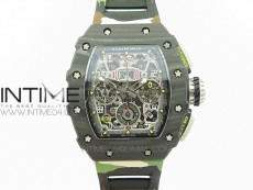 RM011 Carbon Case Chrono KVF 1:1 Best Edition Crystal Skeleton Yellow Dial on Camouflage Rubber Strap A7750