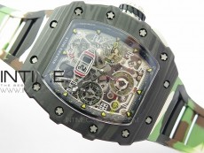 RM011 Carbon Case Chrono KVF 1:1 Best Edition Crystal Skeleton Yellow Dial on Camouflage Rubber Strap A7750