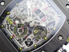 RM011 Carbon Case Chrono KVF 1:1 Best Edition Crystal Skeleton Yellow Dial on Camouflage Rubber Strap A7750