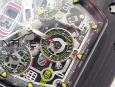RM011 Carbon Case Chrono KVF 1:1 Best Edition Crystal Skeleton Yellow Dial on Camouflage Rubber Strap A7750