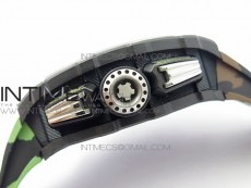 RM011 Carbon Case Chrono KVF 1:1 Best Edition Crystal Skeleton Yellow Dial on Camouflage Rubber Strap A7750