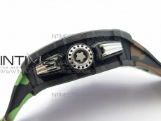 RM011 Carbon Case Chrono KVF 1:1 Best Edition Crystal Skeleton Yellow Dial on Camouflage Rubber Strap A7750