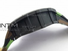 RM011 Carbon Case Chrono KVF 1:1 Best Edition Crystal Skeleton Yellow Dial on Camouflage Rubber Strap A7750