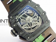 RM011 Carbon Case Chrono KVF 1:1 Best Edition Crystal Skeleton Yellow Dial on Camouflage Rubber Strap A7750