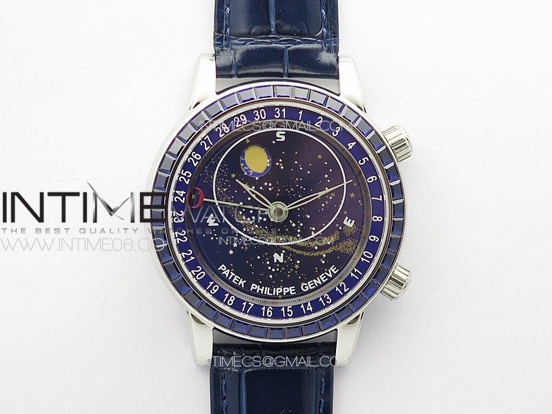 6104P Moon SS 3EF Best Edition Blue Dial Blue T Diamond Bezel on Blue Leather Strap A240