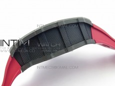 RM011 Carbon Case Chrono KVF 1:1 Best Edition Crystal Skeleton Yellow Dial on Red Rubber Strap A7750