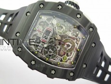 RM011 Carbon Case Chrono KVF 1:1 Best Edition Crystal Skeleton Yellow Dial on Black Rubber Strap A7750