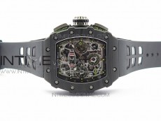 RM011 Carbon Case Chrono KVF 1:1 Best Edition Crystal Skeleton Yellow Dial on Black Rubber Strap A7750